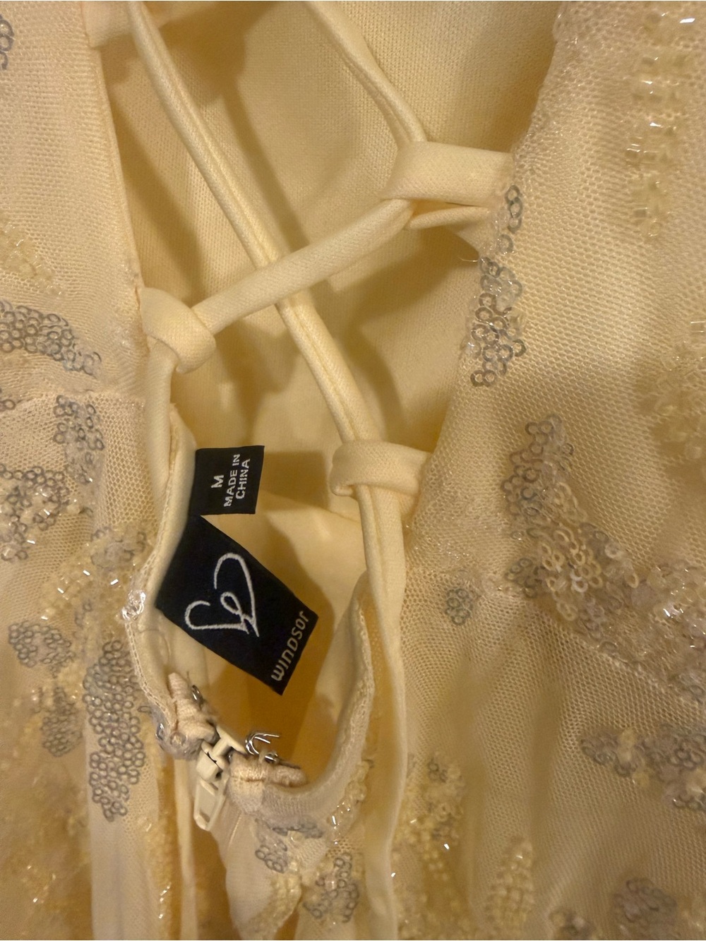 Yellow Beaded Spaghetti-Strap Evening Dress - Picture 3 of 3